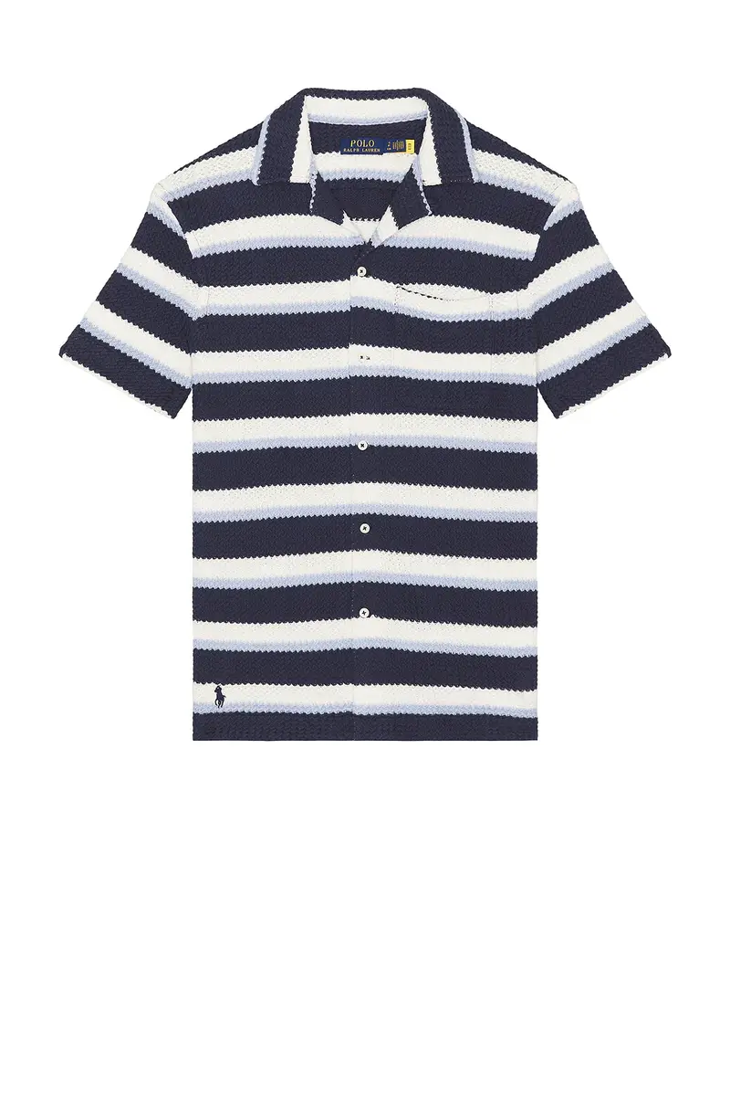 Polo Ralph Lauren Short Sleeve Yarn Dyed Textured Herringbone Andy Camp Striped Shirt | Thumbnail 4 Polo Ralph Lauren Short Sleeve Yarn Dyed Textured Herringbone Andy Camp Striped Shirt | Thumbnail 4