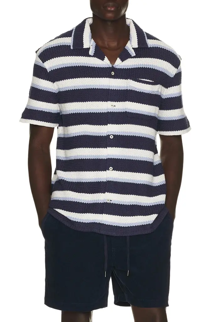 Polo Ralph Lauren Short Sleeve Yarn Dyed Textured Herringbone Andy Camp Striped Shirt
