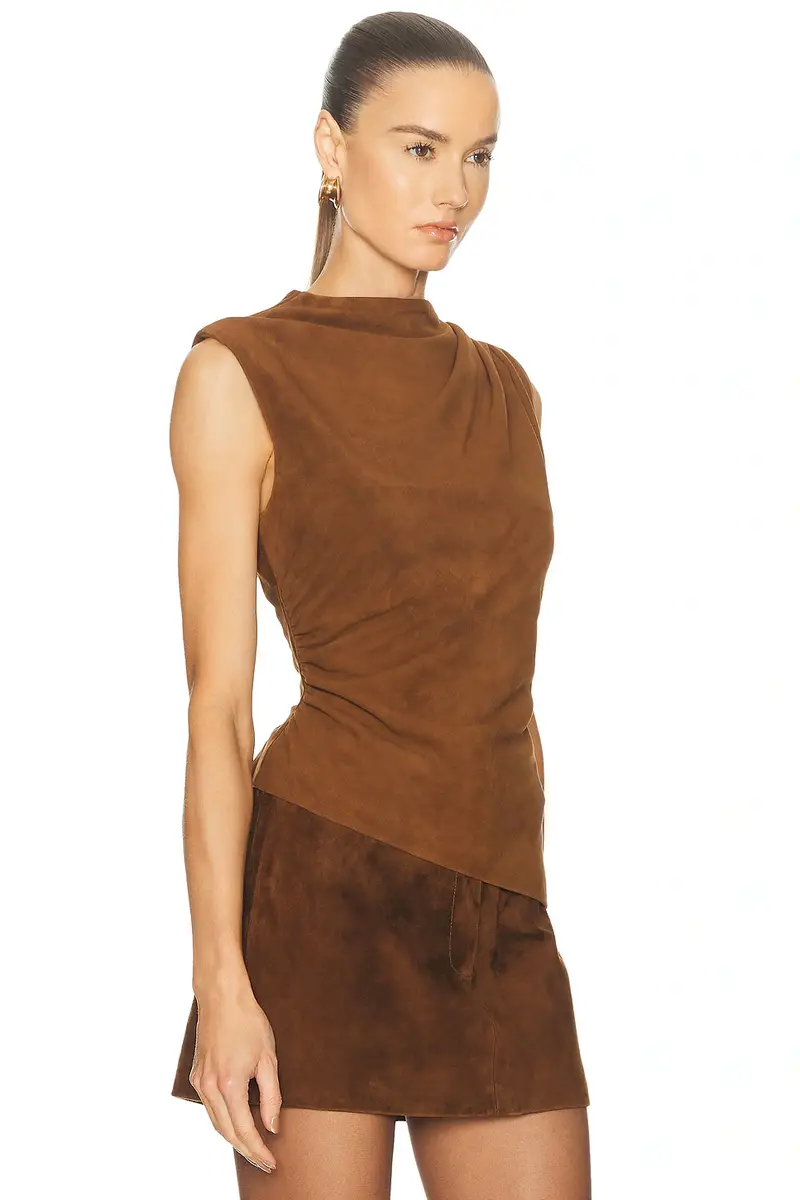 Aexae x REVOLVE Leather Suede Ruched Top | Thumbnail 2