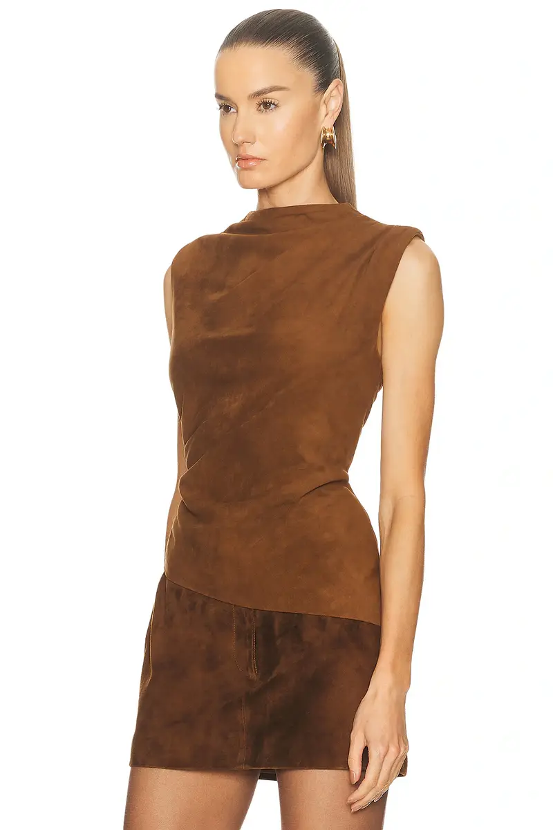Aexae x REVOLVE Leather Suede Ruched Top | Thumbnail 3