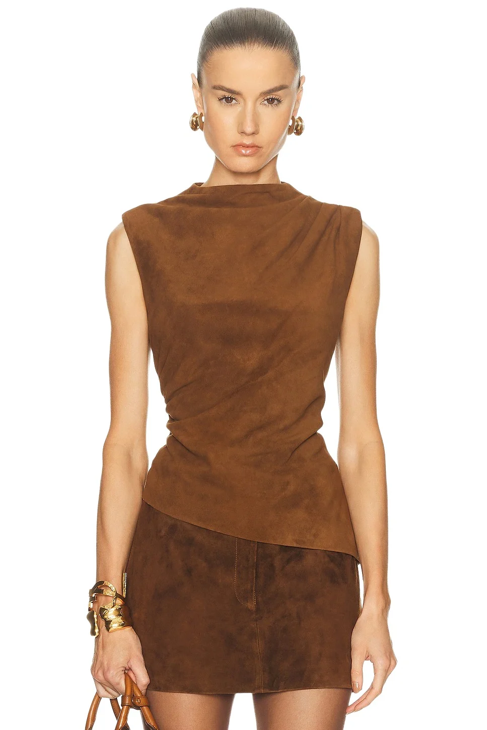 x REVOLVE Leather Suede Ruched Top x REVOLVE Leather Suede Ruched Top
