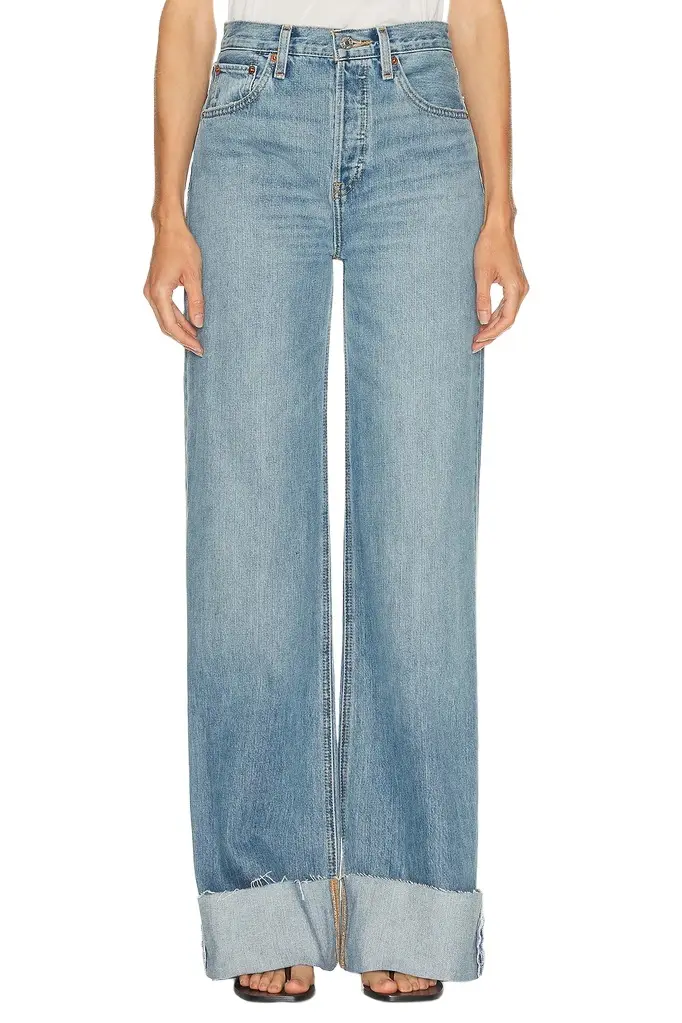 RE/DONE High Rise Wide Leg Cuff Jeans