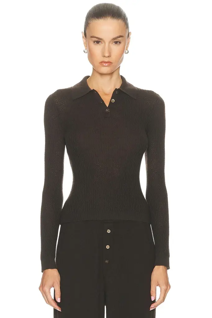 Long Sleeve Shrunken Polo Top Long Sleeve Shrunken Polo Top