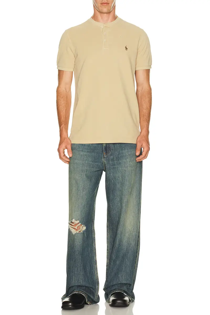 Polo Ralph Lauren Short Sleeve Garment Dyed Featherweight Mesh Henley T-Shirt | Thumbnail 3 Polo Ralph Lauren Short Sleeve Garment Dyed Featherweight Mesh Henley T-Shirt | Thumbnail 3