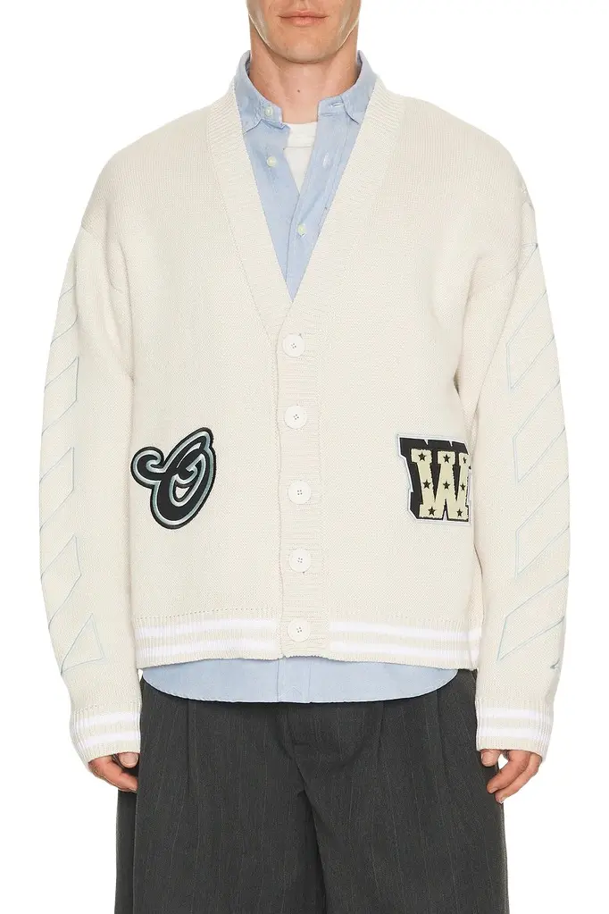 Off-White Star Logo Varsity Knit Cardigan | Image 1 Off-White Star Logo Varsity Knit Cardigan | Image 1
