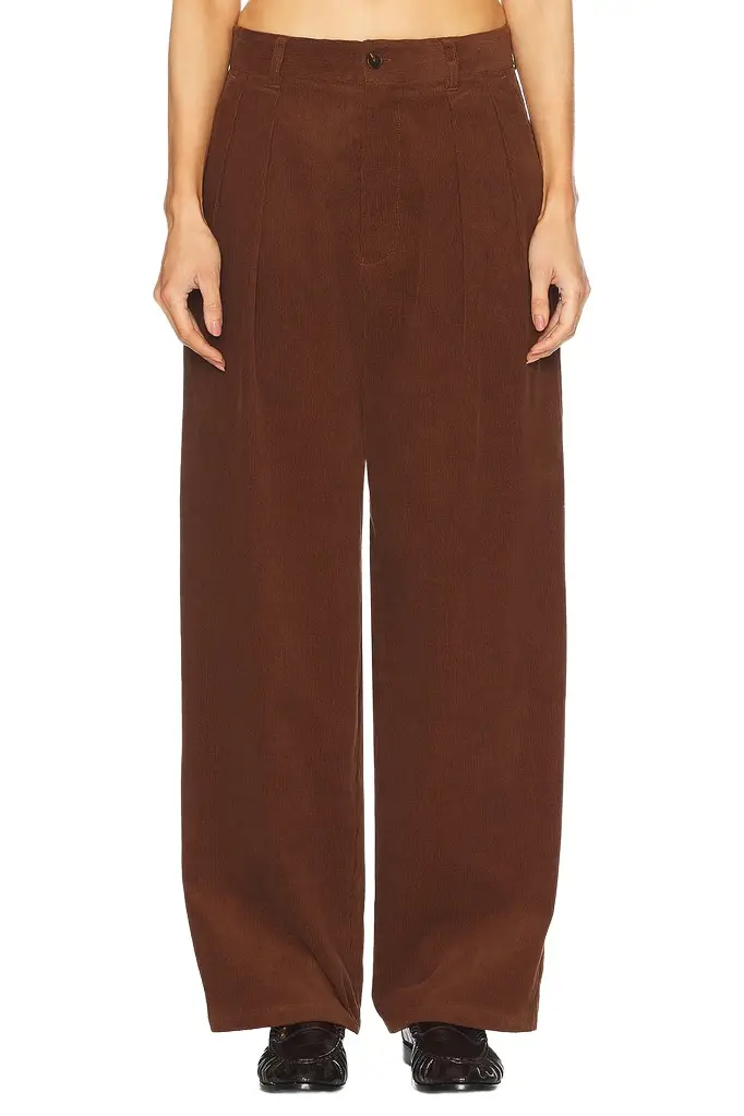 WAO Wide Leg Pleated Corduroy Pant