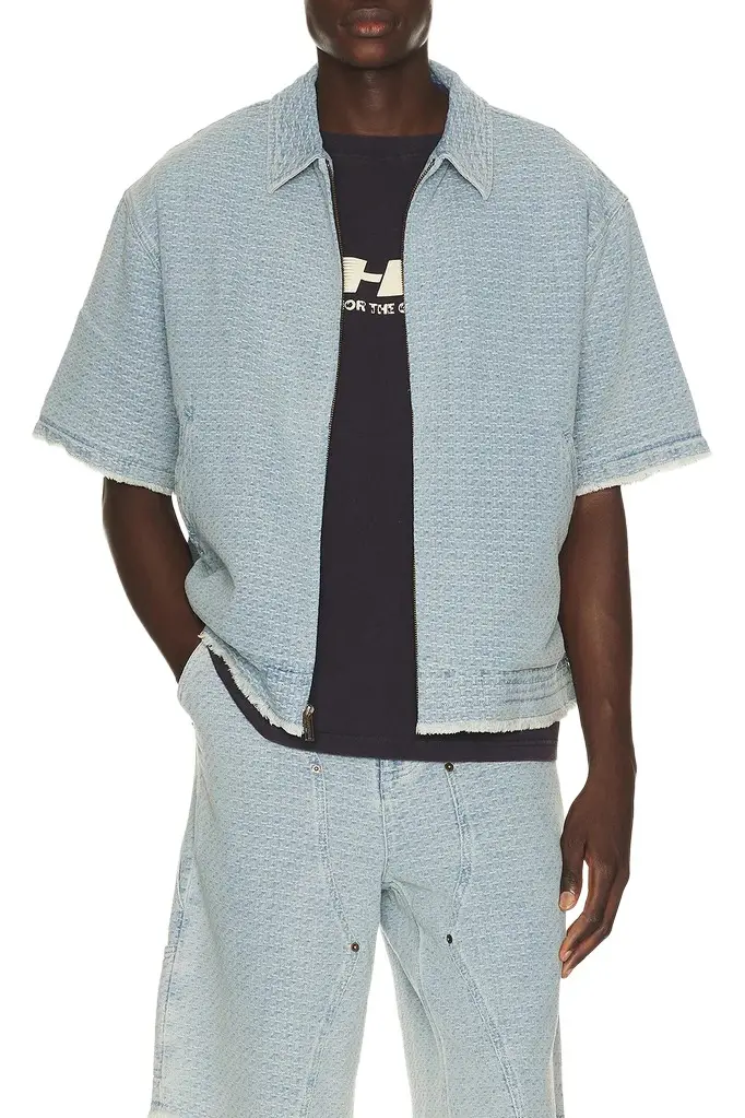 Honor The Gift Vintage Indigo Zip Front Short Sleeve