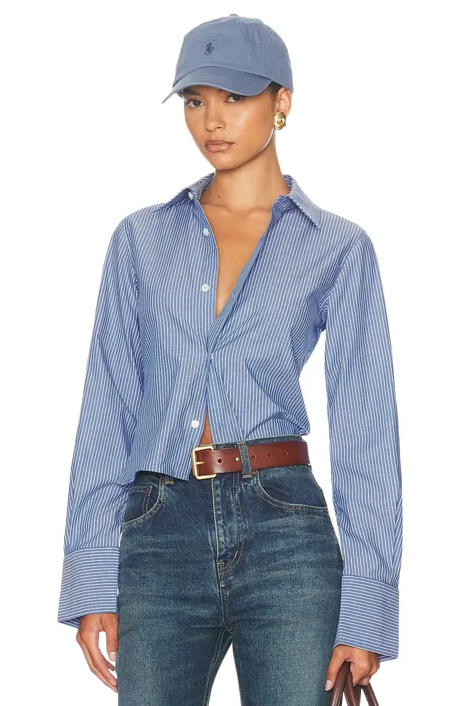 Helsa Pinstripe Poplin Fitted Shirt | Image 1 Helsa Pinstripe Poplin Fitted Shirt | Image 1