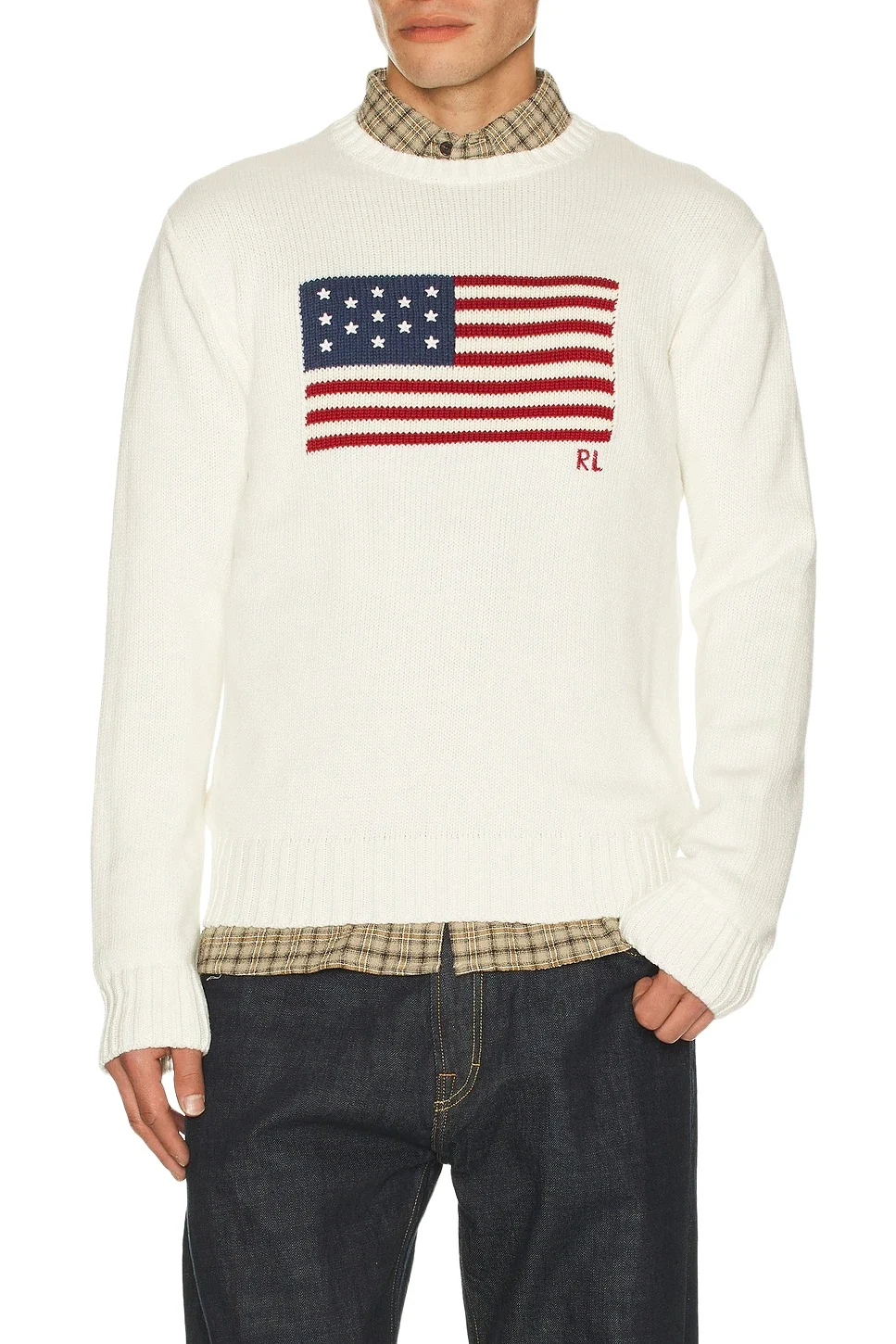 Long Sleeve Roving Cotton USA Flag Crewneck Sweater Long Sleeve Roving Cotton USA Flag Crewneck Sweater