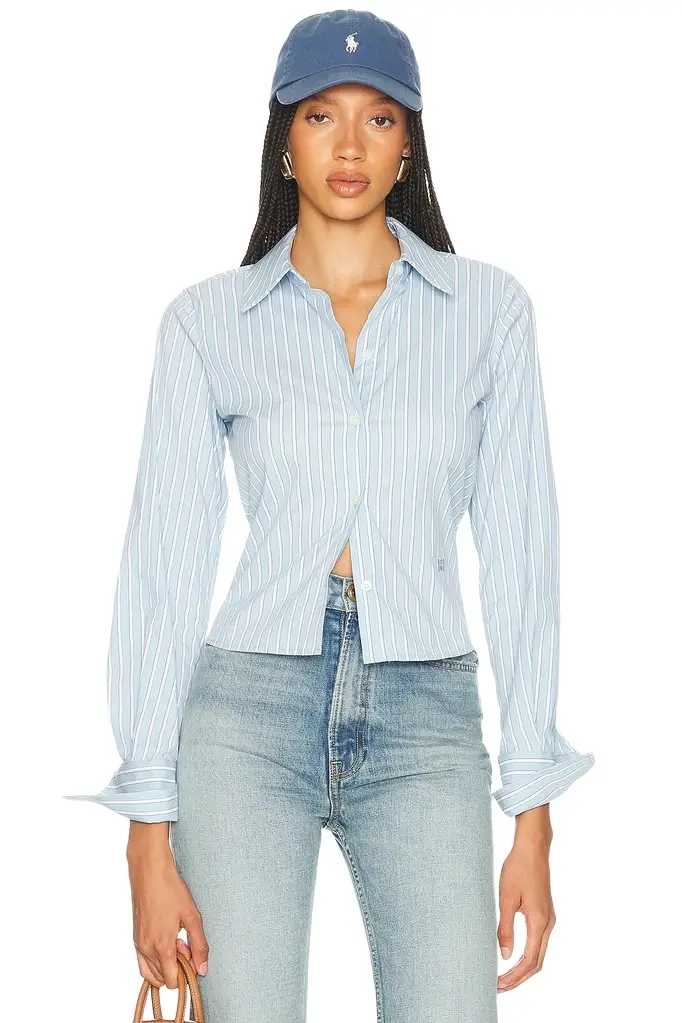 Helsa Stripe Poplin Fitted Shirt | Image 1 Helsa Stripe Poplin Fitted Shirt | Image 1