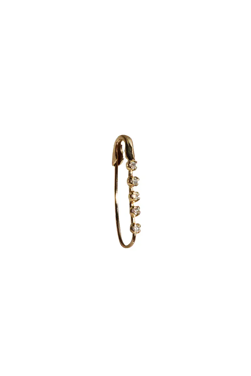 Loren Stewart Mini Diamond Prong Safety Pin Single Earring | Image 1 Loren Stewart Mini Diamond Prong Safety Pin Single Earring | Image 1