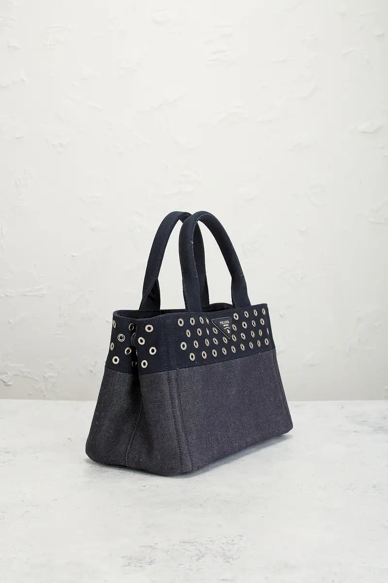 Prada Prada Studded Denim Canapa Tote Bag | Thumbnail 4 Prada Prada Studded Denim Canapa Tote Bag | Thumbnail 4