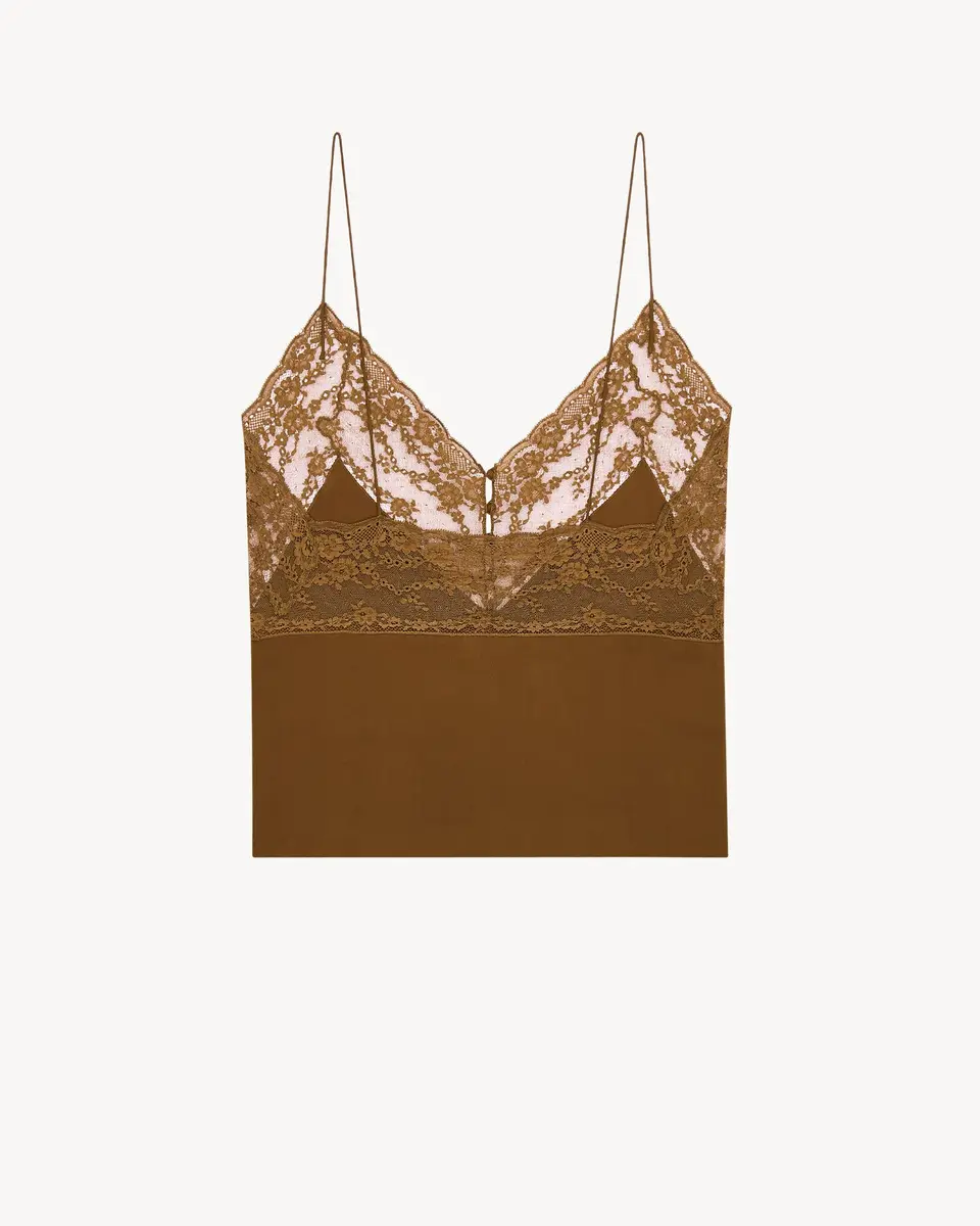 Yves Saint Laurent laced camisole in silk crepe de chine | Thumbnail 3