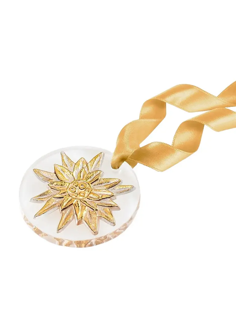 Lalique Edelweiss Gold Stamped Crystal Ornament | Image 1 Lalique Edelweiss Gold Stamped Crystal Ornament | Image 1