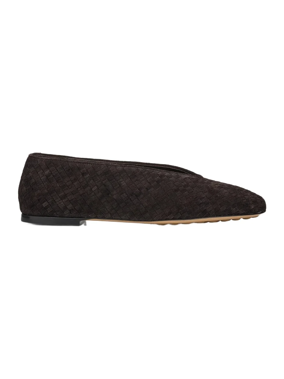 Bottega Veneta Women's Rosa Intrecciato Suede Ballet Flats