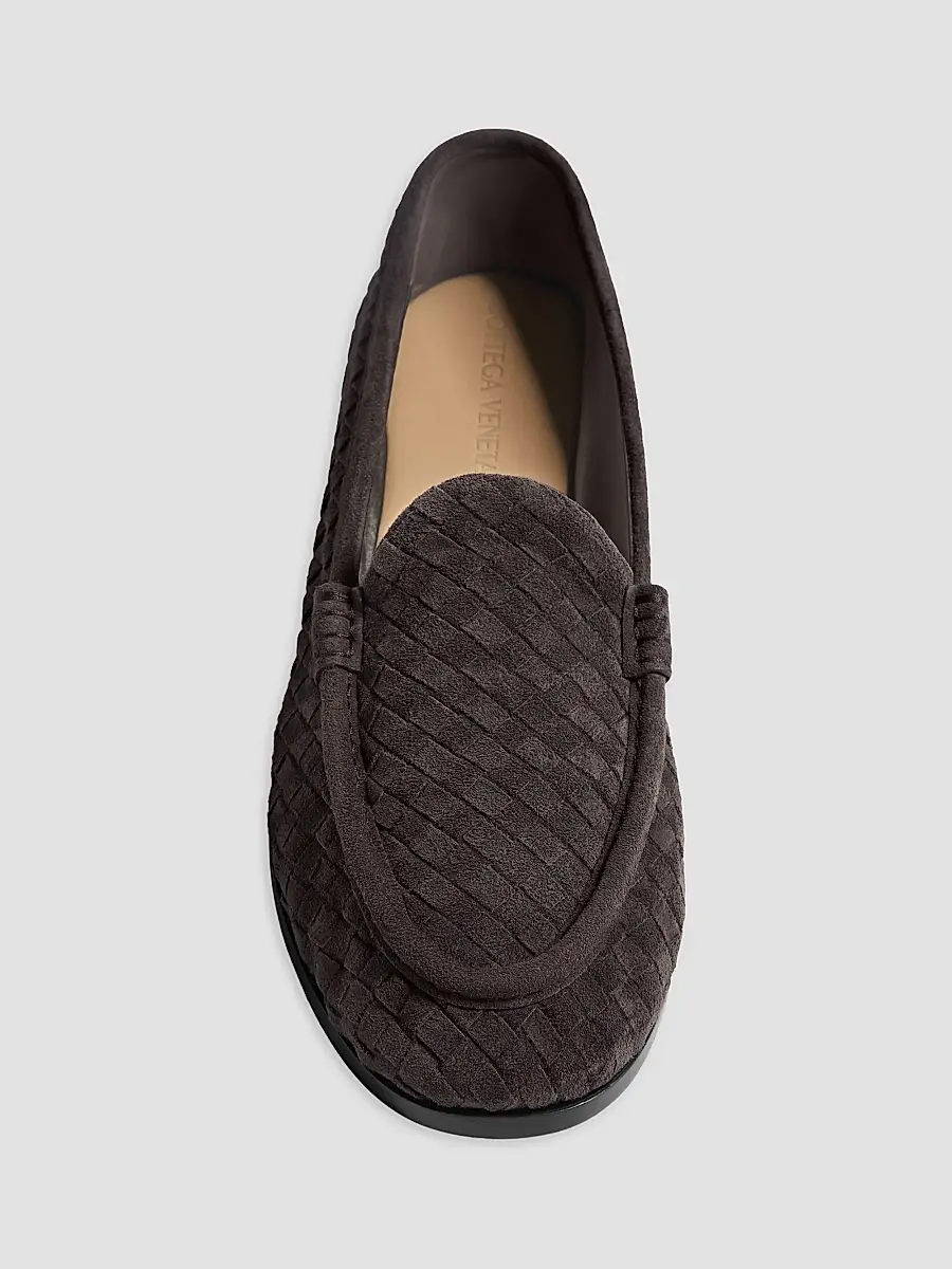 Bottega Veneta Men's Silenzio Intrecciato Suede Venetian Loafers | Thumbnail 4 Bottega Veneta Men's Silenzio Intrecciato Suede Venetian Loafers | Thumbnail 4