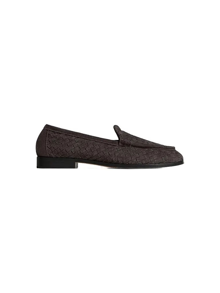 Bottega Veneta Men's Silenzio Intrecciato Suede Venetian Loafers | Image 1 Bottega Veneta Men's Silenzio Intrecciato Suede Venetian Loafers | Image 1