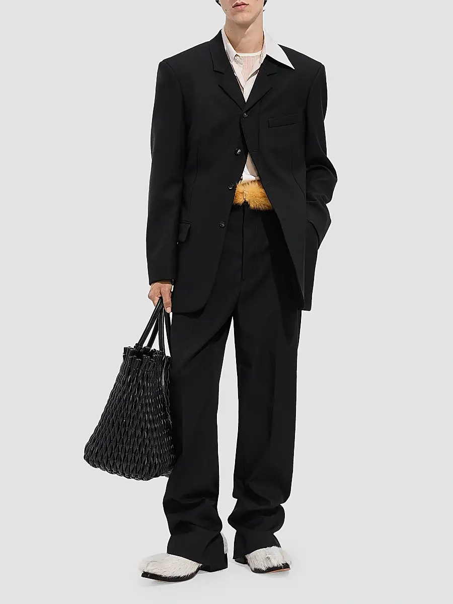 Bottega Veneta Men's Split-Back Wool Grain de Poudre Trousers | Thumbnail 2 Bottega Veneta Men's Split-Back Wool Grain de Poudre Trousers | Thumbnail 2