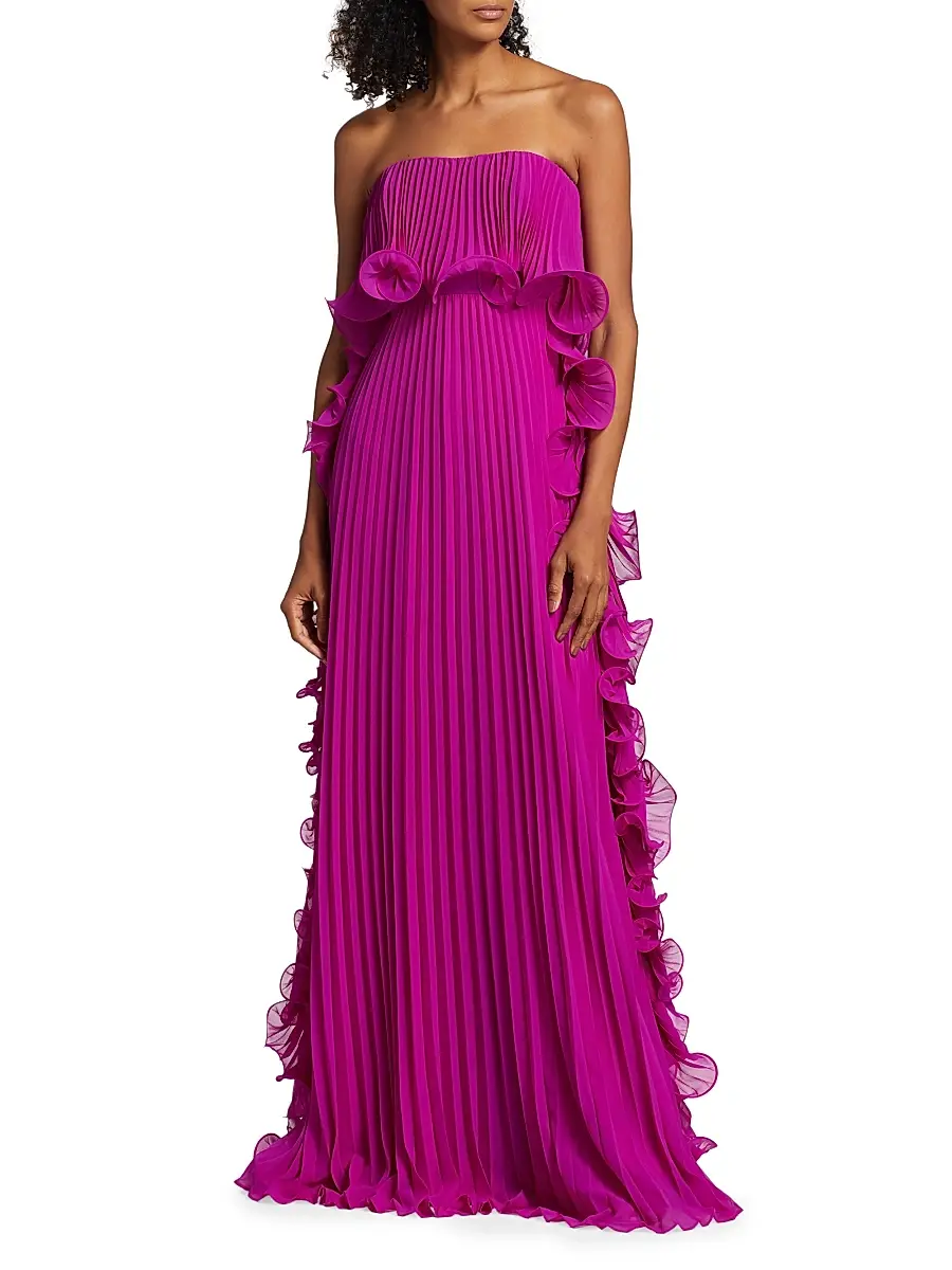 BADGLEY MISCHKA Women's Strapless Pleated Ruffle Gown | Thumbnail 2 BADGLEY MISCHKA Women's Strapless Pleated Ruffle Gown | Thumbnail 2