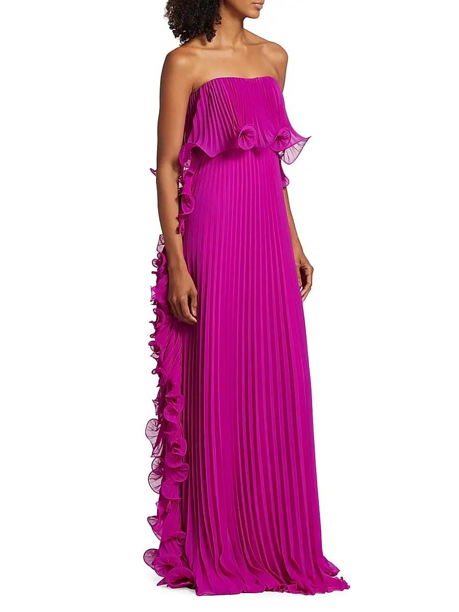 BADGLEY MISCHKA Women's Strapless Pleated Ruffle Gown | Thumbnail 3 BADGLEY MISCHKA Women's Strapless Pleated Ruffle Gown | Thumbnail 3