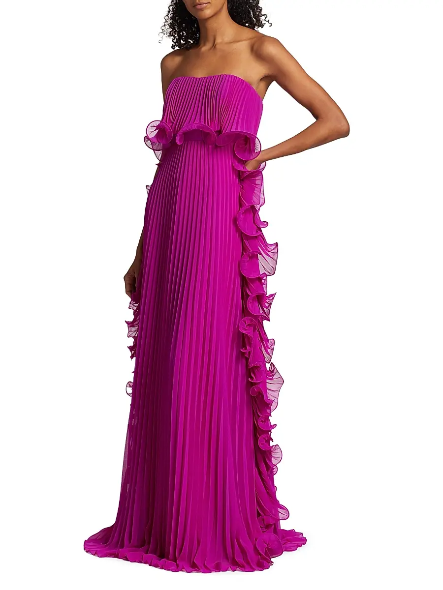 BADGLEY MISCHKA Women's Strapless Pleated Ruffle Gown | Thumbnail 4 BADGLEY MISCHKA Women's Strapless Pleated Ruffle Gown | Thumbnail 4
