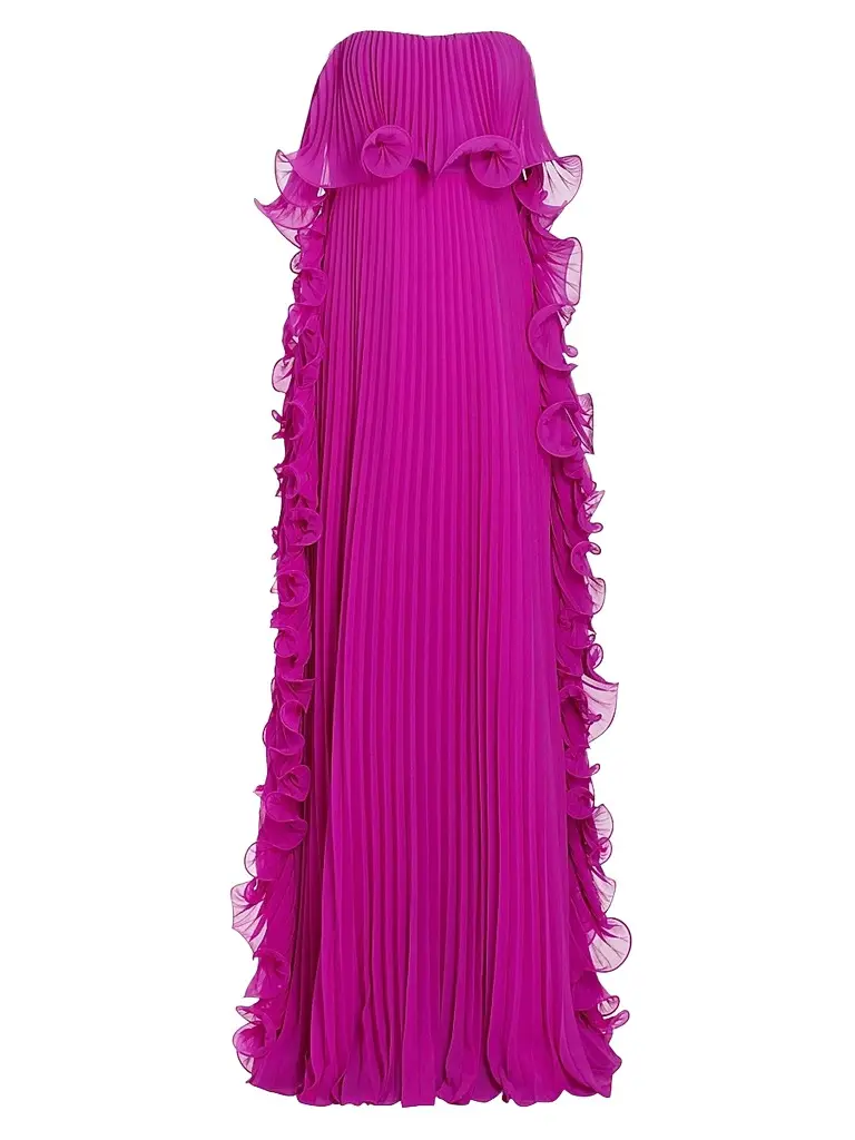 BADGLEY MISCHKA Women's Strapless Pleated Ruffle Gown