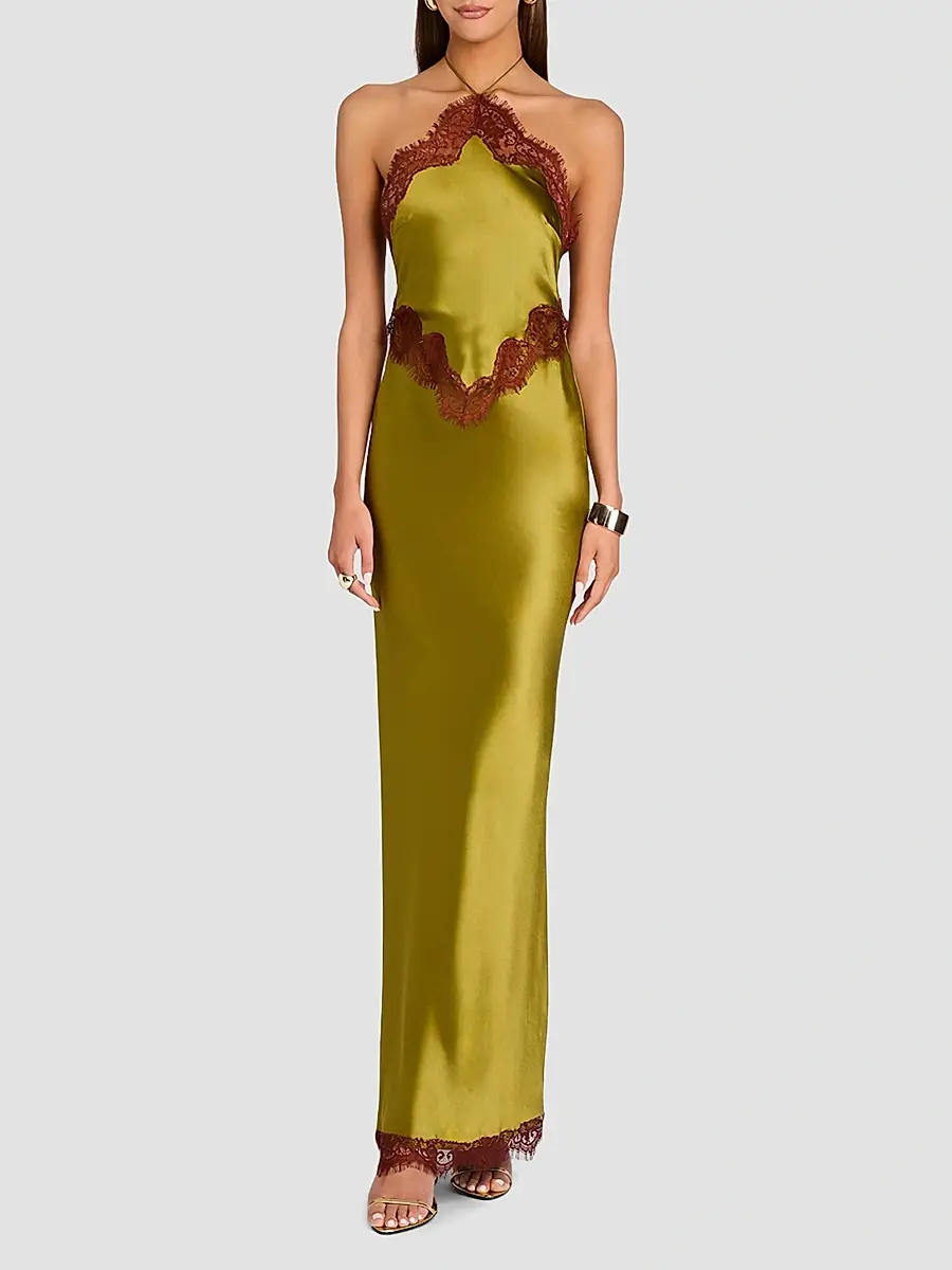 Retrofête Women's Everly Lace-Trim Satin Gown | Thumbnail 2 Retrofête Women's Everly Lace-Trim Satin Gown | Thumbnail 2