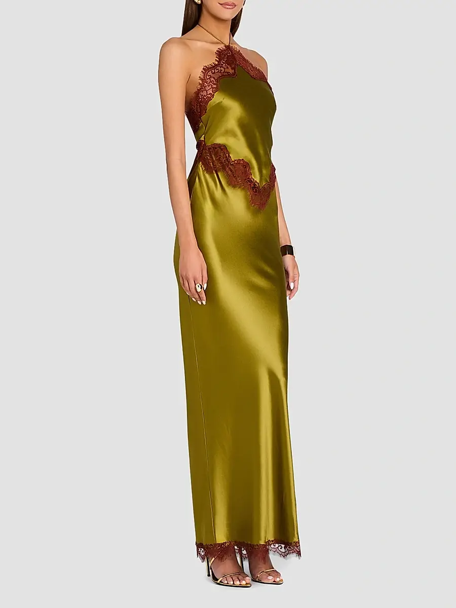 Retrofête Women's Everly Lace-Trim Satin Gown | Thumbnail 4 Retrofête Women's Everly Lace-Trim Satin Gown | Thumbnail 4