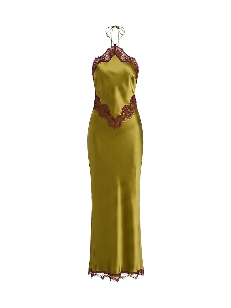 Retrofête Women's Everly Lace-Trim Satin Gown