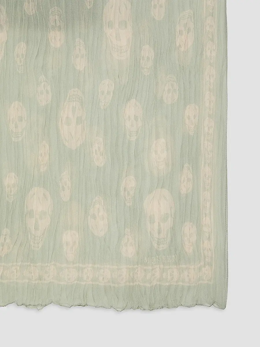 Alexander McQueen Women's Skull Pleated Silk Georgette Scarf | Thumbnail 2 Alexander McQueen Women's Skull Pleated Silk Georgette Scarf | Thumbnail 2