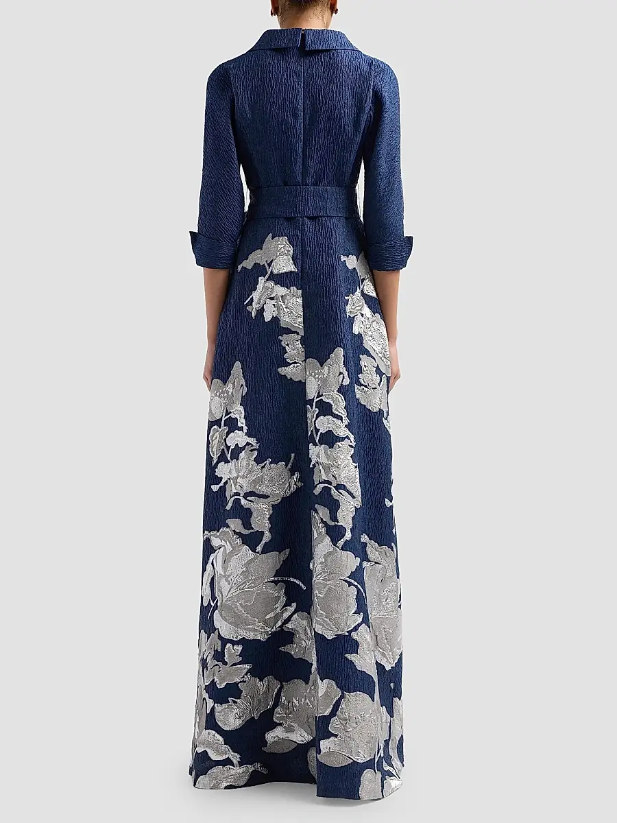 Teri Jon by Rickie Freeman Women's Textured Metallic Floral Jacquard Gown | Thumbnail 3 Teri Jon by Rickie Freeman Women's Textured Metallic Floral Jacquard Gown | Thumbnail 3