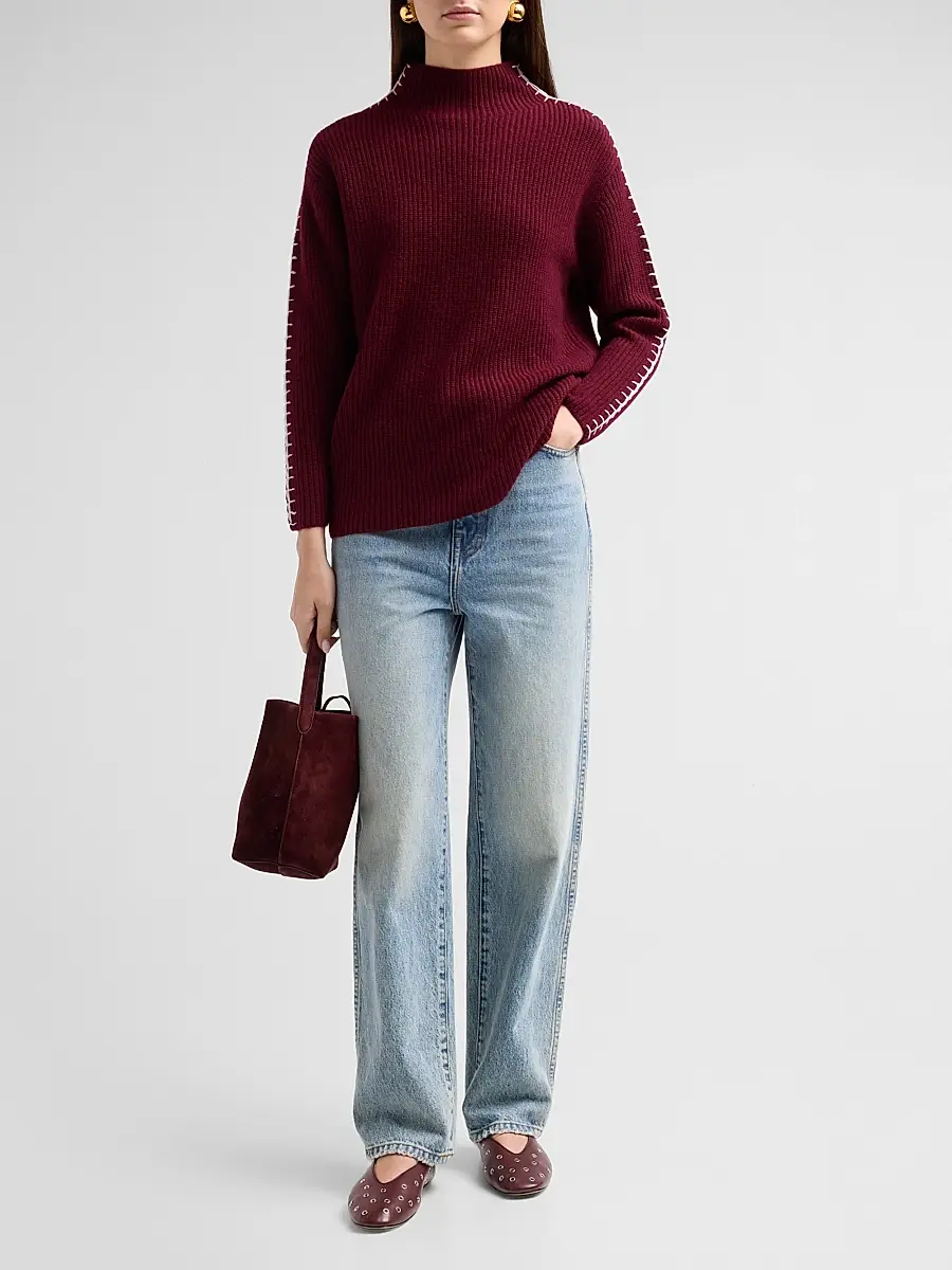 Saks Fifth Avenue Women's Rib-Knit Cashmere Whipstitched Sweater | Thumbnail 2