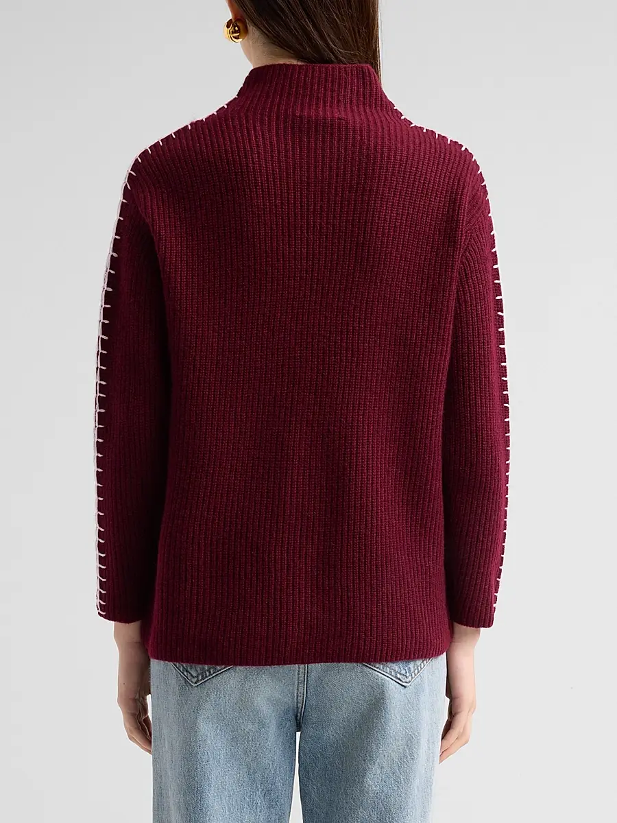 Saks Fifth Avenue Women's Rib-Knit Cashmere Whipstitched Sweater | Thumbnail 3