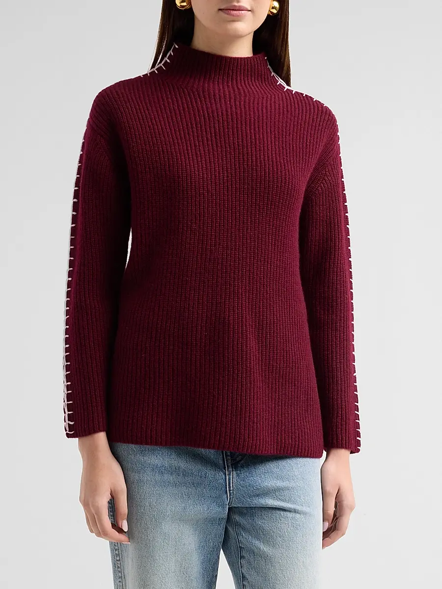 Saks Fifth Avenue Women's Rib-Knit Cashmere Whipstitched Sweater | Thumbnail 4