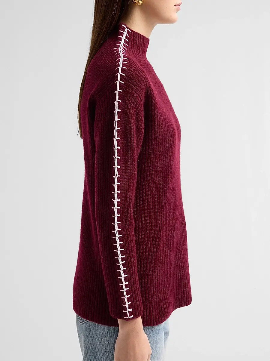 Saks Fifth Avenue Women's Rib-Knit Cashmere Whipstitched Sweater | Thumbnail 5