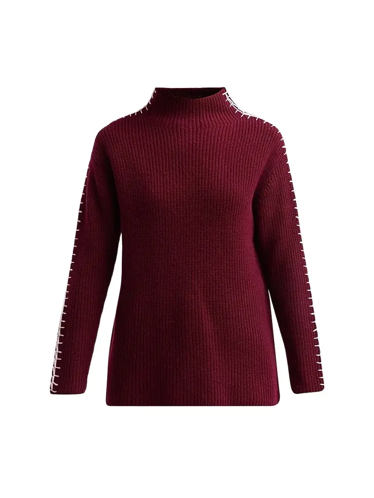 Women's Rib-Knit Cashmere Whipstitched Sweater