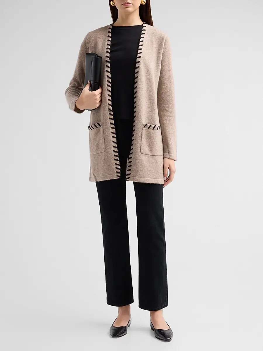 Saks Fifth Avenue Women's Whipstitch Cashmere Cardigan | Thumbnail 2 Saks Fifth Avenue Women's Whipstitch Cashmere Cardigan | Thumbnail 2