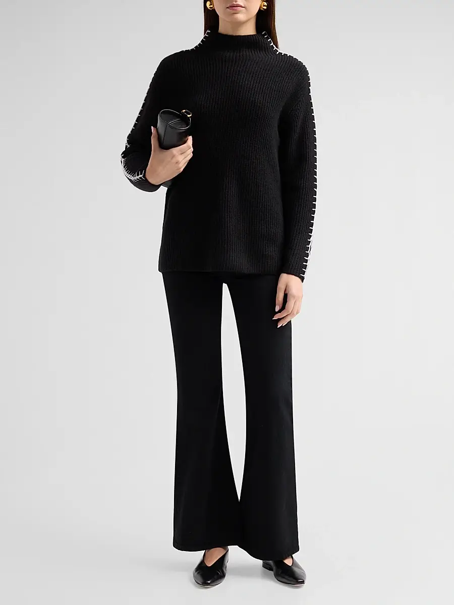 Saks Fifth Avenue Women's Rib-Knit Cashmere Whipstitched Sweater | Thumbnail 2