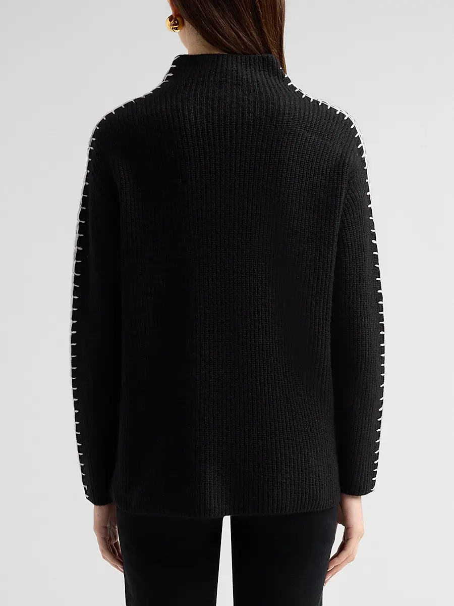 Saks Fifth Avenue Women's Rib-Knit Cashmere Whipstitched Sweater | Thumbnail 3