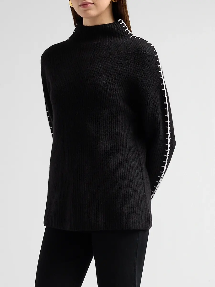 Saks Fifth Avenue Women's Rib-Knit Cashmere Whipstitched Sweater | Thumbnail 4