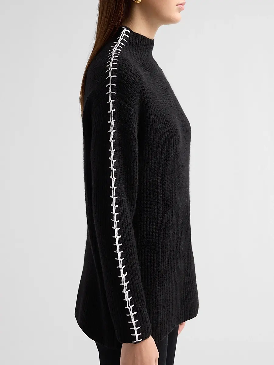 Saks Fifth Avenue Women's Rib-Knit Cashmere Whipstitched Sweater | Thumbnail 5