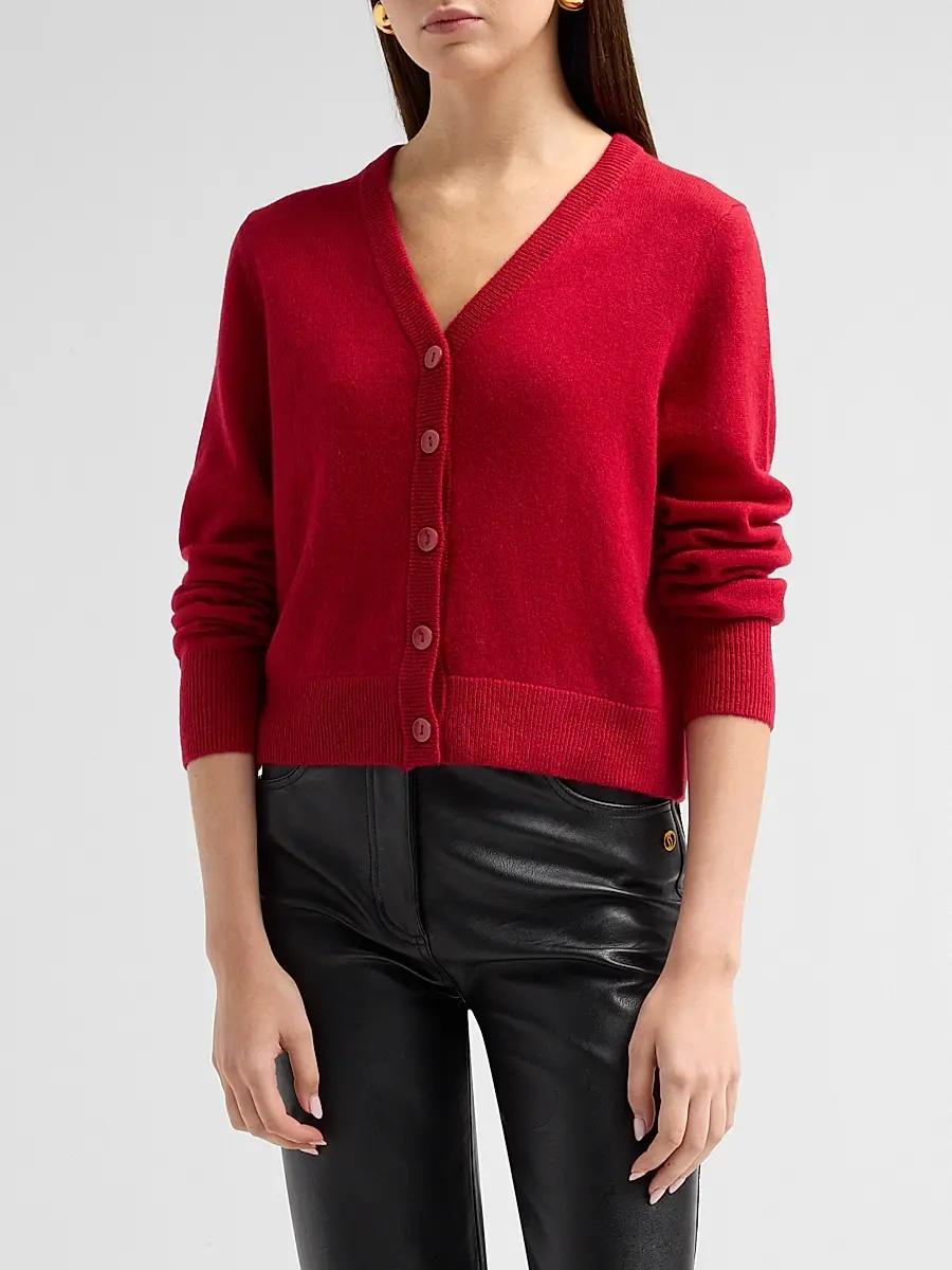 Saks Fifth Avenue Women's V-Neck Cashmere Crop Cardigan | Thumbnail 4 Saks Fifth Avenue Women's V-Neck Cashmere Crop Cardigan | Thumbnail 4