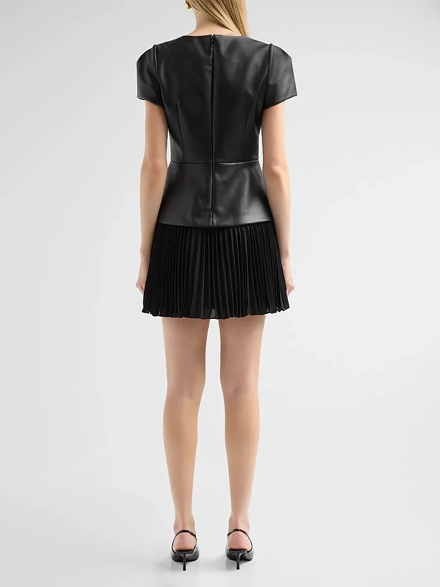 Milly Women's Haddy Mixed-Media Faux Leather Mini Dress | Thumbnail 3 Milly Women's Haddy Mixed-Media Faux Leather Mini Dress | Thumbnail 3