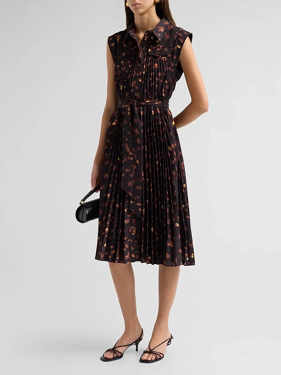 Milly Women's Johanna Printed Accordion-Pleated Knee-Length Dress | Thumbnail 4 Milly Women's Johanna Printed Accordion-Pleated Knee-Length Dress | Thumbnail 4