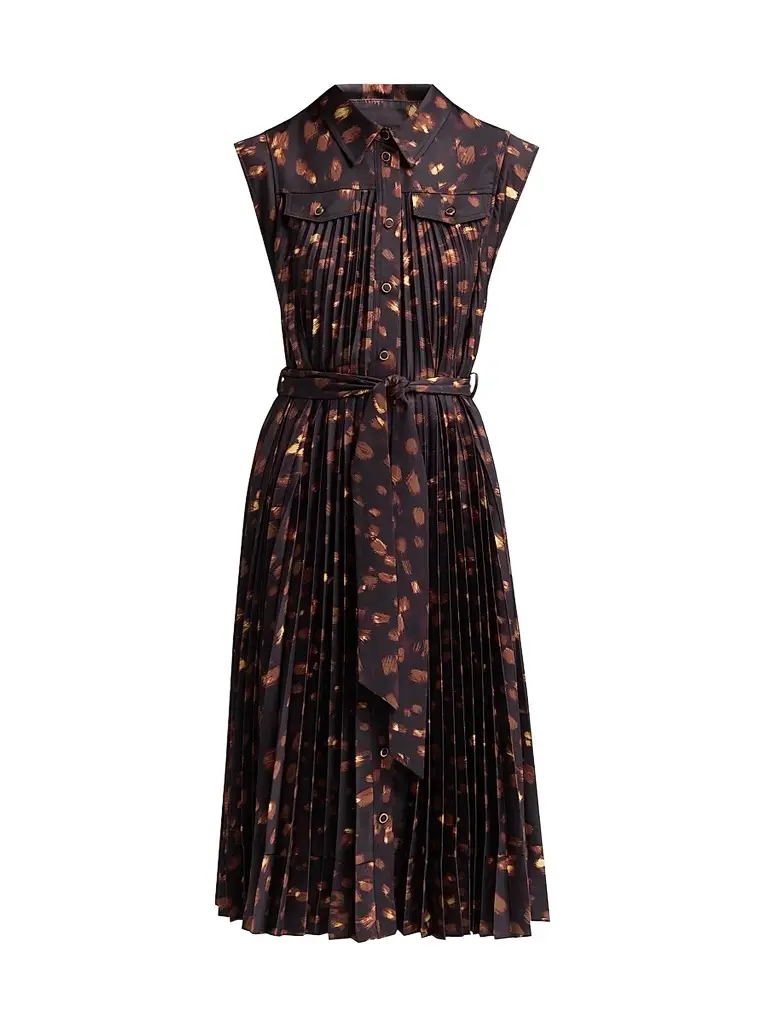 Milly Women's Johanna Printed Accordion-Pleated Knee-Length Dress