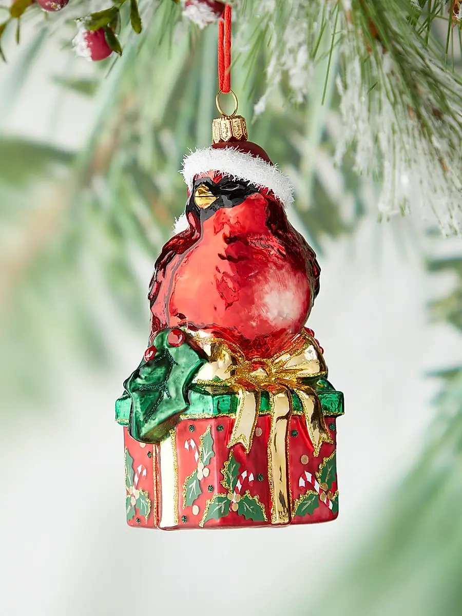 Exclusively Ours Cardinal On A Present Glass Ornament | Thumbnail 2 Exclusively Ours Cardinal On A Present Glass Ornament | Thumbnail 2
