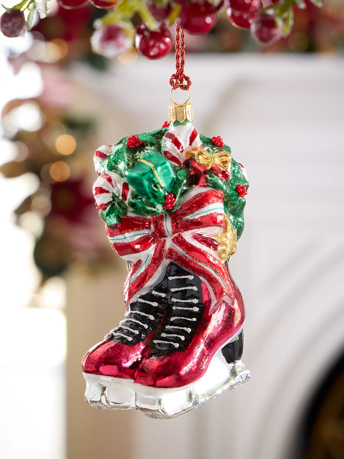 Exclusively Ours Ribbon Skates Glass Ornament