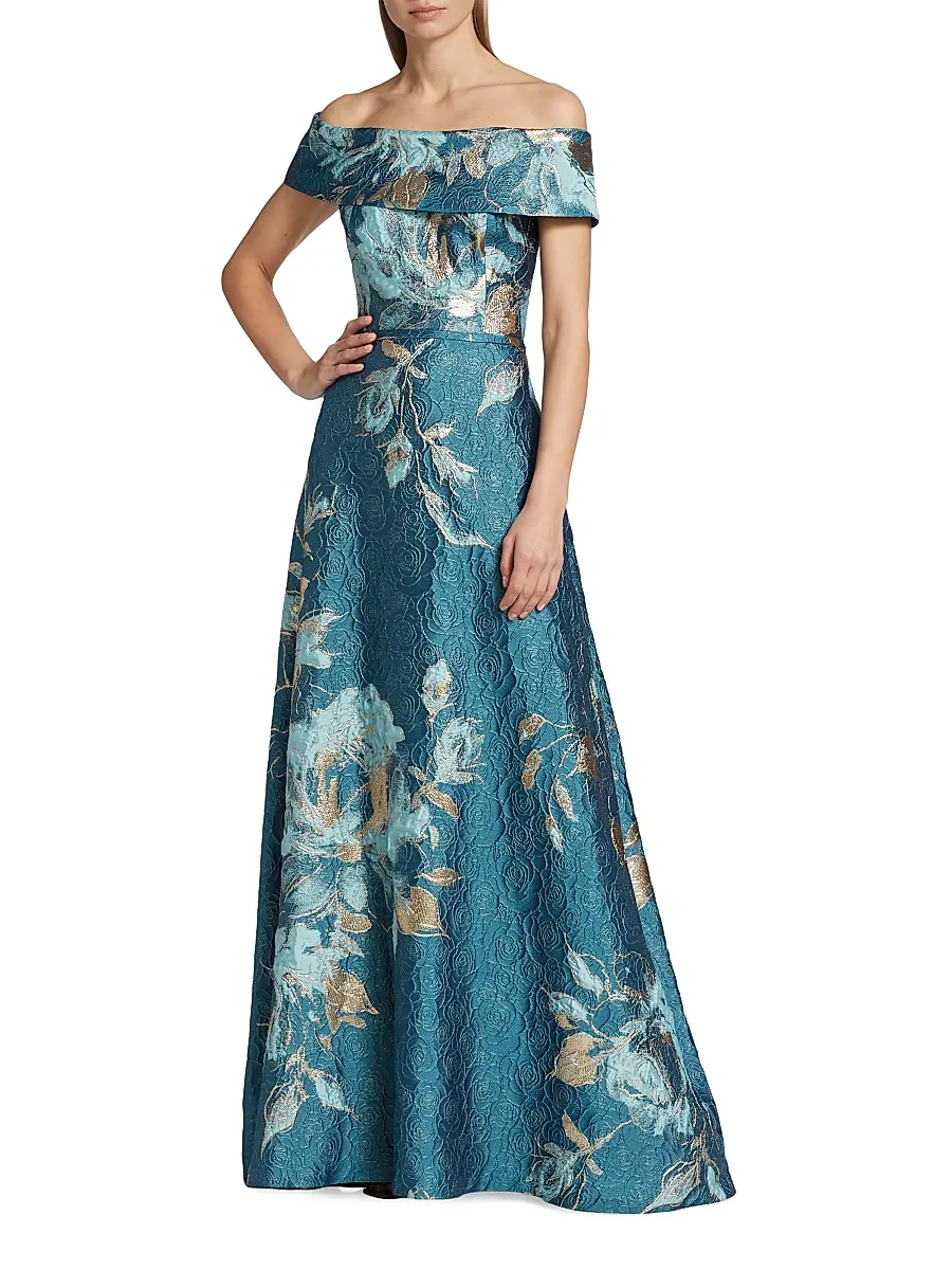 Teri Jon by Rickie Freeman Women's Floral Off-The-Shoulder Gown | Thumbnail 2 Teri Jon by Rickie Freeman Women's Floral Off-The-Shoulder Gown | Thumbnail 2