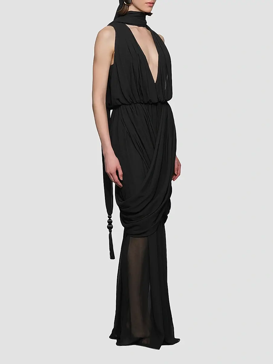 Et Ochs Women's Arabella Draped Tassel-Trim Chiffon Gown | Thumbnail 4 Et Ochs Women's Arabella Draped Tassel-Trim Chiffon Gown | Thumbnail 4