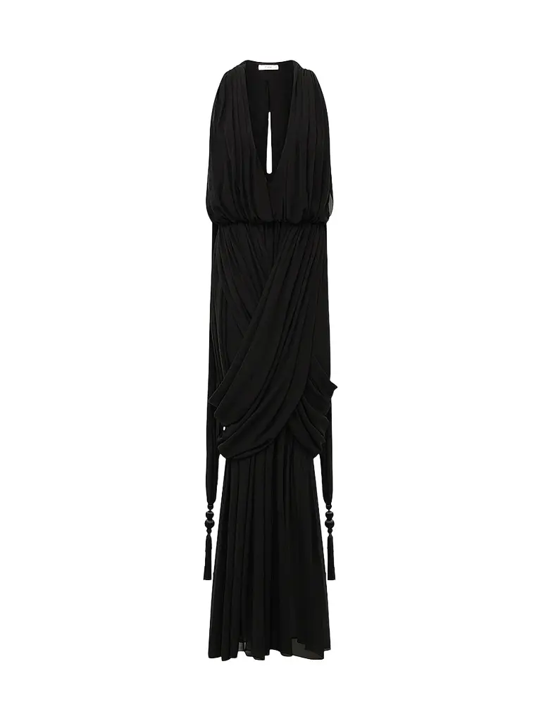 Et Ochs Women's Arabella Draped Tassel-Trim Chiffon Gown